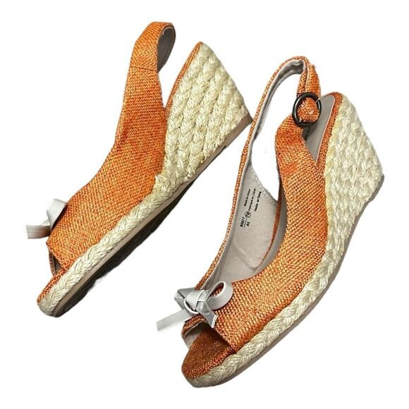 Montego Bay club orange canvas espadrilles peep toe wedges size 7W - Picture 1 of 9
